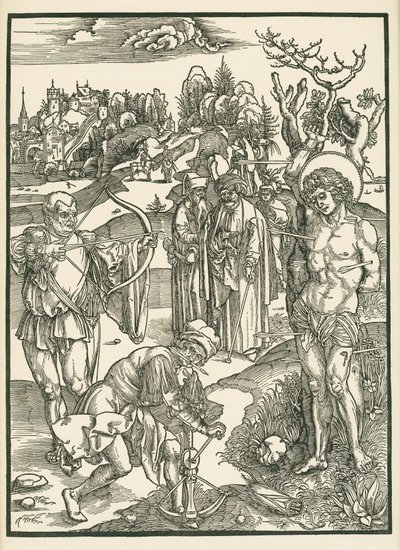 Pyhän Sebastianin marttyyri, noin 1500 (puupiirros). tekijältä Albrecht Dürer or Duerer