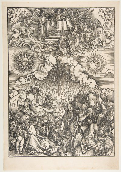 Viidennen ja kuudennen sinetin avaaminen Apokalypsista tekijältä Albrecht Dürer
