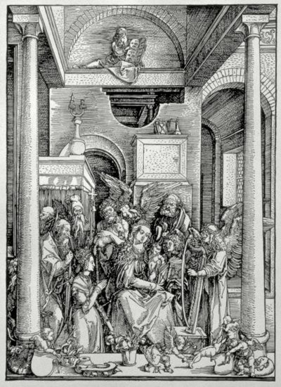 Neitsyt ja lapsi pyhien kanssa (puupiirros) tekijältä Albrecht Dürer