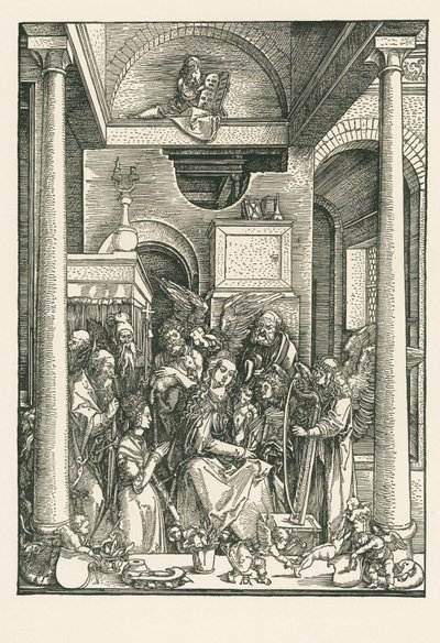 Neitsyt, jota enkelit ja pyhimykset palvovat, noin 1502 (puupiirros). tekijältä Albrecht Dürer or Duerer