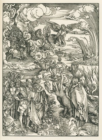 Babylonin huora. Johanneksen ilmestys, noin 1496-97 (puupiirros). tekijältä Albrecht Dürer or Duerer