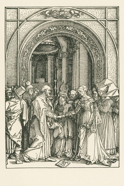 Neitsyen avioliitto, noin 1504 (puupiirros). tekijältä Albrecht Dürer or Duerer