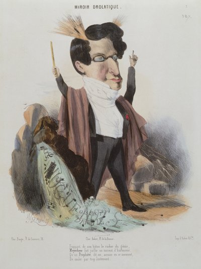 Karikatyyri Jakob Meyerbeeristä (1791-1864), saksalainen säveltäjä tekijältä Alcide Joseph Lorentz