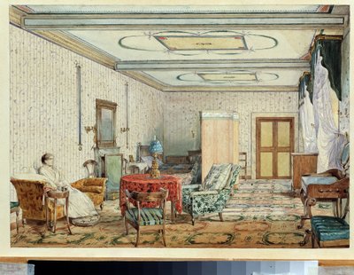 Sisustus (sisustus). Aleksanteri Andrejevitš Ivanovin (1806-1858) teos, akvarelli ja valkoinen paperille, 1800-luvun venäläistä taidetta. Valtion taidemuseo, Nižni Novgorod (Venäjä) tekijältä Aleksandr Andreevich Ivanov