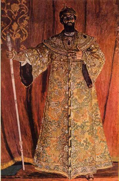 Muotokuva Fjodor Ivanov Šaljapinista 1873-1939 Boris Godunovin roolissa, 1912, 1965. tekijältä Aleksandr Jakovlevic Golovin