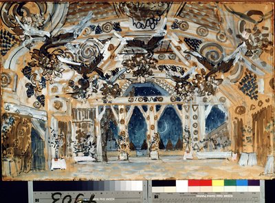 Decor pour la piece de teatr La Dame de la mer de Henrik (Henri) Johan Ibsen (1828-1906) (Lavastus H. Ibsenin teatterinäytelmään Lady from the Sea). Aleksanteri Jakovlevich Golovinin (Alexandre Golovine) (1863-1930) teos, pastelli, sur kartonki tekijältä Aleksandr Jakovlevic Golovin
