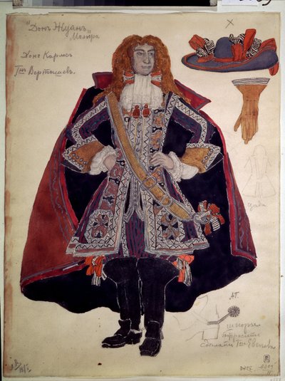 Pukusuunnittelu Molieren näytelmään Dom Juan (Jean Baptiste Poquelin tekijältä Aleksandr Jakovlevic Golovin
