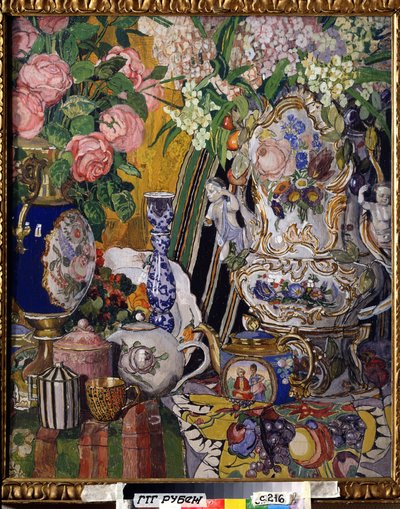""Asetelma kukilla ja posliinilla"" Aleksanteri Jakovlevich Golovinin maalaus (Aleksandri Golovin) (1863-1930) 1915 Valtion Tretjakovin galleria, Moskova tekijältä Aleksandr Jakovlevic Golovin