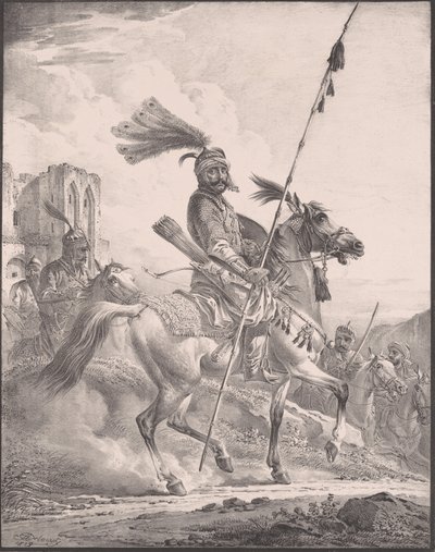 Kurdi sotilashaarniskassa hevosen selässä, 1819, 1819. tekijältä Aleksandr Orlovsky