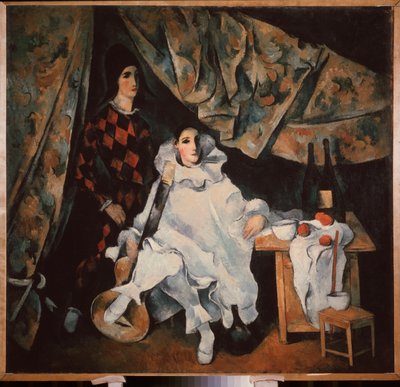 Cyranon jongleerauksen veljekset. (Pierrot- ja Harlequin-asussa). Aleksandr Vasilyevich Shevchenkon (Aleksandri Ševtšenko) maalaus (1883-1948), öljy kankaalle tekijältä Aleksandr Vasilievich Shevchenko