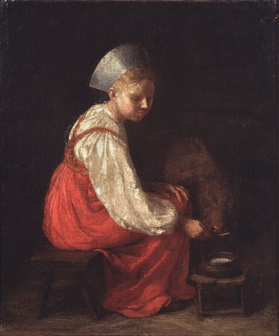 Talonpoikatyttö vasikan kanssa, 1829 tekijältä Aleksei Gavrilovich Venetsianov