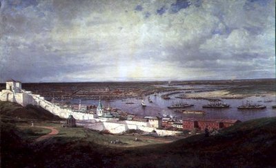Näkymä Nižni Novgorodista (öljy kankaalle) tekijältä Aleksei Petrovich Bogolyubov