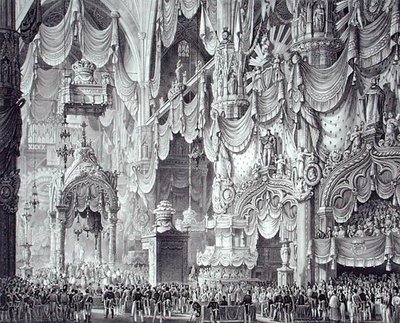 Ferdinand I:n (1793-1875) kruunaus Milanon katedraalissa tekijältä Alessandro (after) Sanquirico