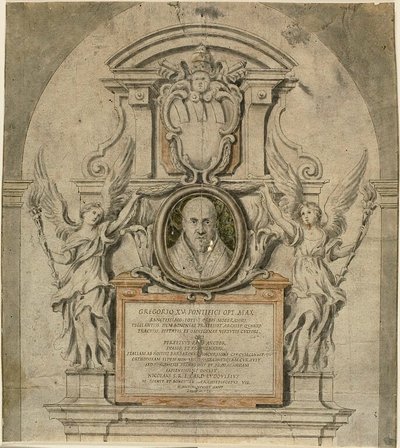 Suunnitelma paavi Gregorius XV:n muistomerkkiä varten tekijältä Alessandro Algardi