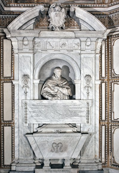 Hautausmuistomerkki kardinaali Giovanni Garcia Mellinin kunniaksi, muotokuva rintakuvassa Alessandro Algardin (1598-1654) marmoriveistos 1630 Rooman Santa Maria del Popolon basilikan ympärillä, Cappella Mellini tekijältä Alessandro Algardi