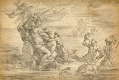 Venus istuu merivaunuissaan imemässä Amoriinsa tekijältä Alessandro Algardi