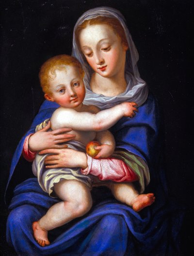 Madonna ja lapsi (öljy hopeoidulle kuparille) tekijältä Alessandro Allori