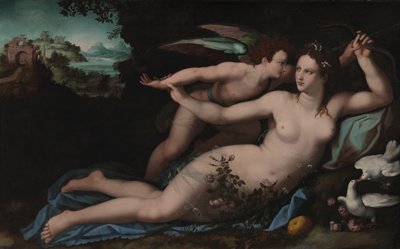 Venus riisuu Cupidon aseista tekijältä Alessandro Allori