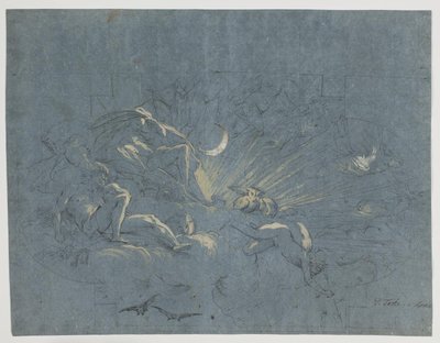 Selene ja Endymion, suunnittelu kattomaalaukseen tekijältä Alessandro Gherardini