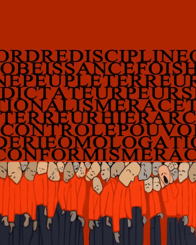 Allegoria diktatuurin painosta, sorrosta, ihmisen kurinalaisuudesta, vallan musertamasta ihmisjoukosta ja tyrannien pelosta - Kuvitus 2014 tekijältä Alessandro Lonati