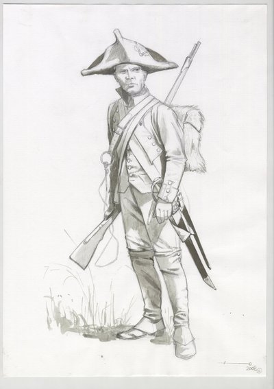 Ensimmäinen valtakunta (1804-1814 ja 1815): Napoleonin armeijan sotilaan, ranskalaisen ampujan puku. Piirustus Alessandro Lonati tekijältä Alessandro Lonati
