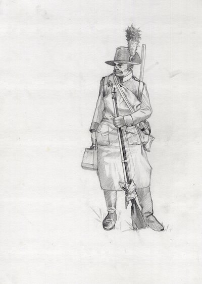 Ensimmäinen valtakunta (1804-1814 ja 1815): Itävalta-Unkarin armeijan (Itävalta-Unkarin) sotilas, pioneerisapeur (tai pioneeri). Piirustus Alessandro Lonati tekijältä Alessandro Lonati