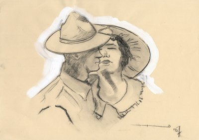 Ensimmäinen maailmansota 1914-1918: Amerikan armeijan GI tai GI jätti morsiamensa mennäkseen taisteluun. Piirustus Alessandro Lonati tekijältä Alessandro Lonati