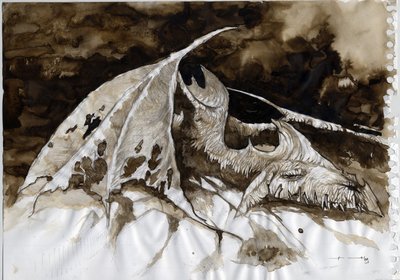 Kuva fantastisesta ja legendaarisesta eläimestä: kuollut lohikäärmeen ruho. Väripiirustus Alessandro Lonati. tekijältä Alessandro Lonati