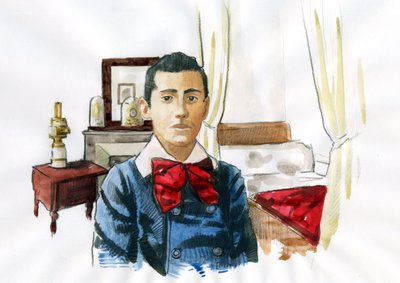 Marcel Proust nuori tätinsä Elisabethin huoneessa (muste paperille) tekijältä Alessandro Lonati