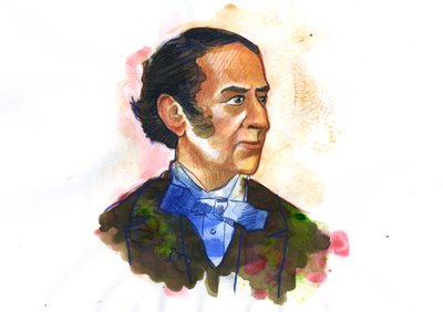 Claude-Henri de Rouvroyn muotokuva, kreivi de Saint-Simon (1760-1825), filosofi ja taloustieteilijä - kuvitus: Alessandro Lonati tekijältä Alessandro Lonati