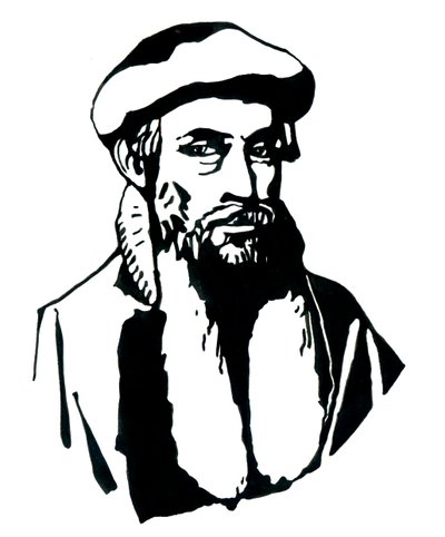 Johannes Gensfleisch dit Gutenbergin (1400-1468) muotokuva, saksalainen kirjapaino (Johannes Gutenbergin muotokuva) Kuvitus: Alessandro Lonati tekijältä Alessandro Lonati
