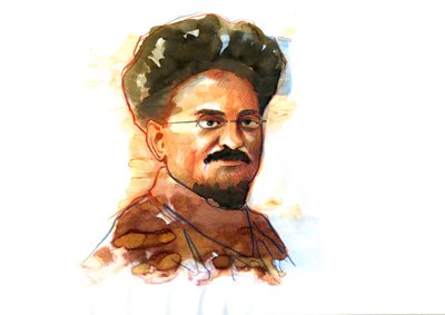 Leon Trotskin muotokuva (Trotzki tai Trotski) (1879-1940) (Leon Trotskin muotokuva marxilaisesta vallankumouksellisesta ja teoreetikosta, neuvostopoliitikosta ja puna-armeijan perustajajohtajasta) tekijältä Alessandro Lonati