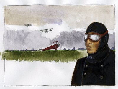 Manfred von Richthofenin muotokuva kutsuu punaisen paronin lempinimiä (1892-1918) saksalainen lentäjä (Manfred von Richthofenin muotokuva, punainen paroni, saksalainen hävittäjälentäjä) Kuvitus: Alessandro Lonati tekijältä Alessandro Lonati