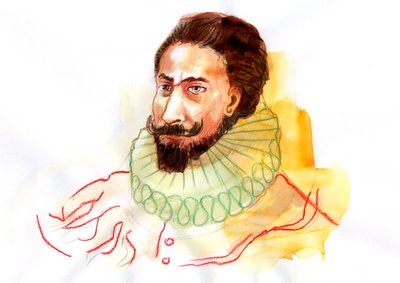 Miguel de Cervantes Saavedran (1547-1616) muotokuva (espanjalaisen kirjailijan Miguel de Cervantes Saavedran muotokuva) tekijältä Alessandro Lonati