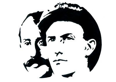 Orvillen (1871-1948) ja Wilbur Wrightin (1867-1912) muotokuva amerikkalaisista ilmailun pioneereista (Wrightin veljekset, Orville ja Wilbur amerikkalaiset veljet, keksijät ja ilmailun pioneerit) tekijältä Alessandro Lonati
