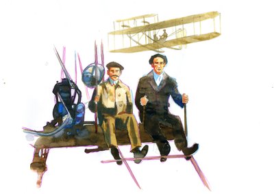 Orvillen (1871-1948) ja Wilbur Wrightin (1867-1912) muotokuva amerikkalaisista ilmailun pioneereista (Wrightin veljekset, Orville ja Wilbur amerikkalaiset veljet, keksijät ja ilmailun pioneerit) tekijältä Alessandro Lonati