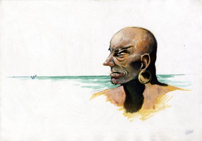 Muotokuva merirosvosta (yksityisestä) tai merimiehestä, jonka pohjassa on meri. Väripiirustus Alessandro Lonati. tekijältä Alessandro Lonati