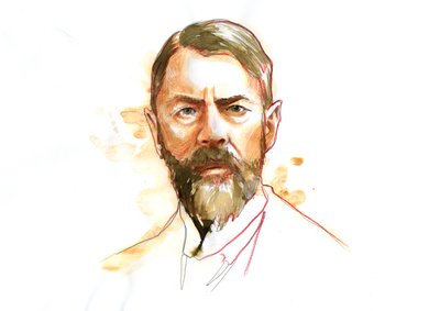 Muotokuva saksalaisesta sosiologista Max Weberistä (1864 - 1920) (Max Weber, saksalainen sosiologi, filosofi, juristi ja poliittinen ekonomisti) tekijältä Alessandro Lonati