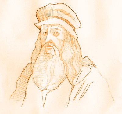 Muotokuva italialaisesta taiteilijasta ja tiedemiehestä Leonard de Vinci (Leonardo da Vinci) (1452-1519) (Italialaisen polymaatin Leonardo da Vincin muotokuva) tekijältä Alessandro Lonati