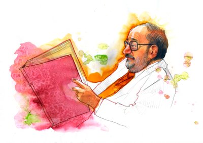 Italian intellektuellin Umberto Econ muotokuva (1932-2016) tekijältä Alessandro Lonati