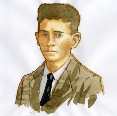 Pragilaisen kirjailijan Franz Kafkan (1883-1924) muotokuva (Saksankielisen kirjailijan Franz Kafkan muotokuva) tekijältä Alessandro Lonati
