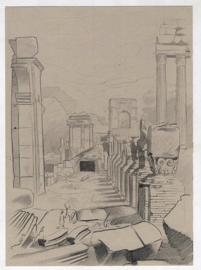 Rooman aikakauden rauniot Roomassa, Forum (foro romano) Alessandro Lonatin piirustus. tekijältä Alessandro Lonati