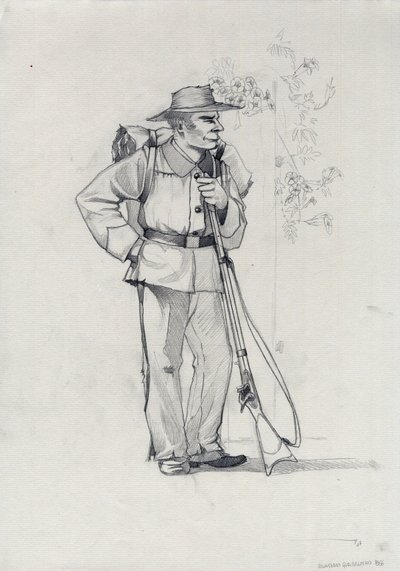 Toinen valtakunta (1852-1870): Italian yhdistyminen (Risorgimento), Garibaldin armeijan vapaaehtoinen, joka tunnetaan "punapaitaisena" taistelijana Giuseppe Garibaldin (1807-1882) asian puolesta Italiassa tekijältä Alessandro Lonati