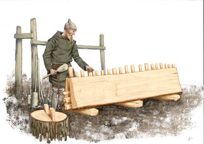 viikinkilaivantekijä työskentelee tekijältä Alessandro Lonati