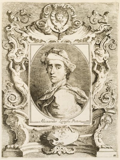 Kokoelma tämän vuosisadan tunnetuimpien historiallisten venetsialaisten maalareiden elämästä ja hänen muotokuviaan luonnosta ääriviivat ja kaiverrus Alessandro Longhi Veneziano tekijältä Alessandro Longhi and Italian 18th Century