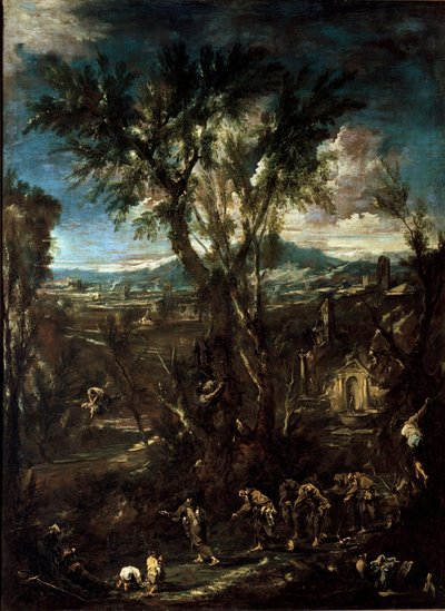 Fantastinen maisema munkkien kanssa Alessandro Magnascon maalaus dit il Lissandrino (1667-1749) 1720 Mitat 237x175 cm Pinacoteca di Brera Milano tekijältä Alessandro Magnasco