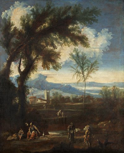 Maisema hahmoilla, n. 1710-40 (öljy kankaalle) tekijältä Alessandro Magnasco
