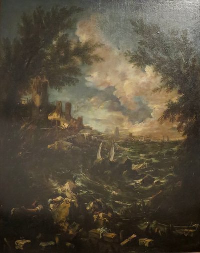 Alessandro Magnascon "Merinäköala ja haaksirikko" (Seacoast View with a Shipwreck) tekijältä Alessandro Magnasco