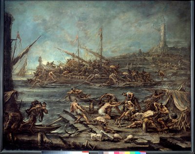 Alessandro Magnascon (1667-1749) geenimaalauksen galeriaanin nouseminen satamaan. Himmeä. 1,16 x 1,42. Bordeaux, Kuvataidemuseo tekijältä Alessandro Magnasco