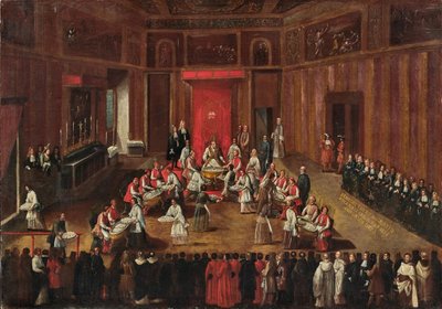 Agnus Dein seremonia, jota juhli paavi Clemens XI, n. 1710. tekijältä Alessandro Piazza